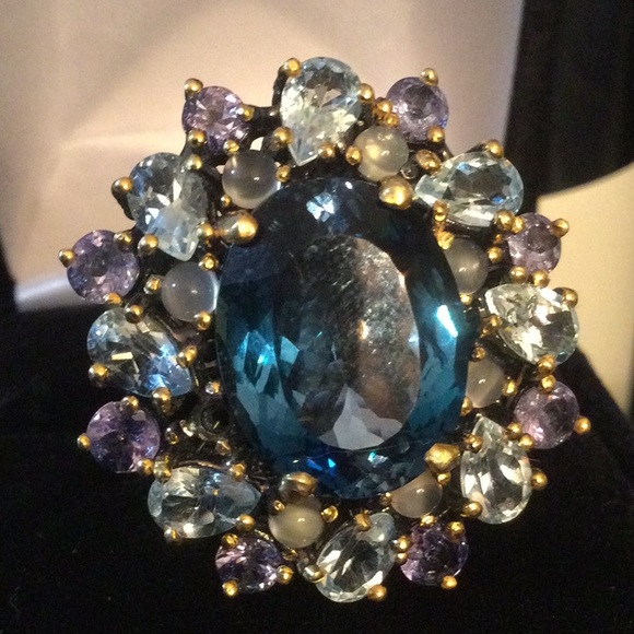 ⭐️ONE OF A KIND ⭐️Genuine London Blue Topaz with Tanzanite & Moonstone Ring - Picture 15 of 15